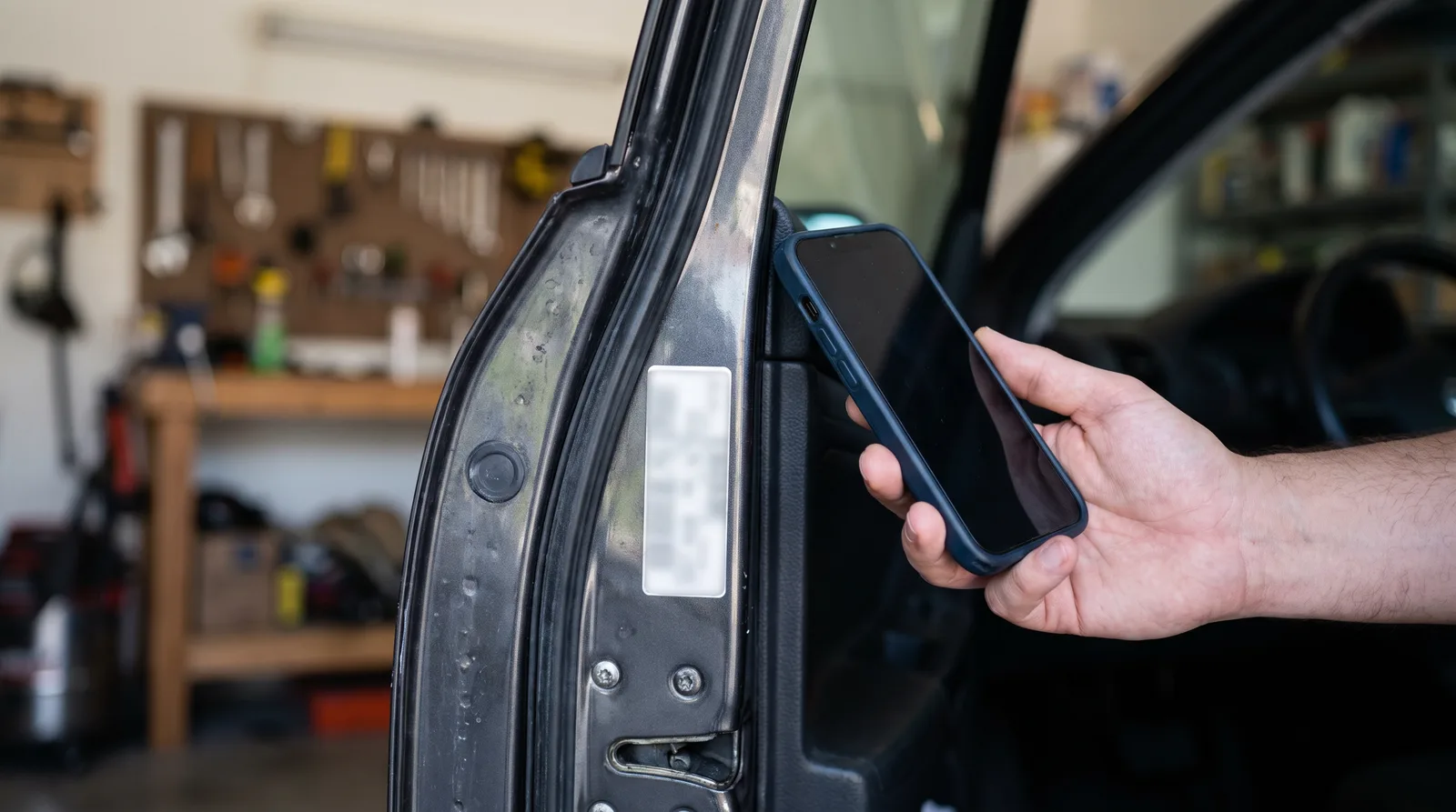 Scanning the VIN label on the door jamb with a phone